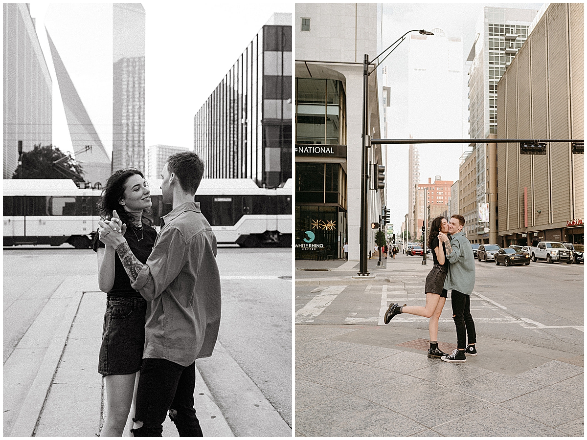 Ally and Stacen studio and downtown Dallas engagement photos by Vanessa Martins Photos 